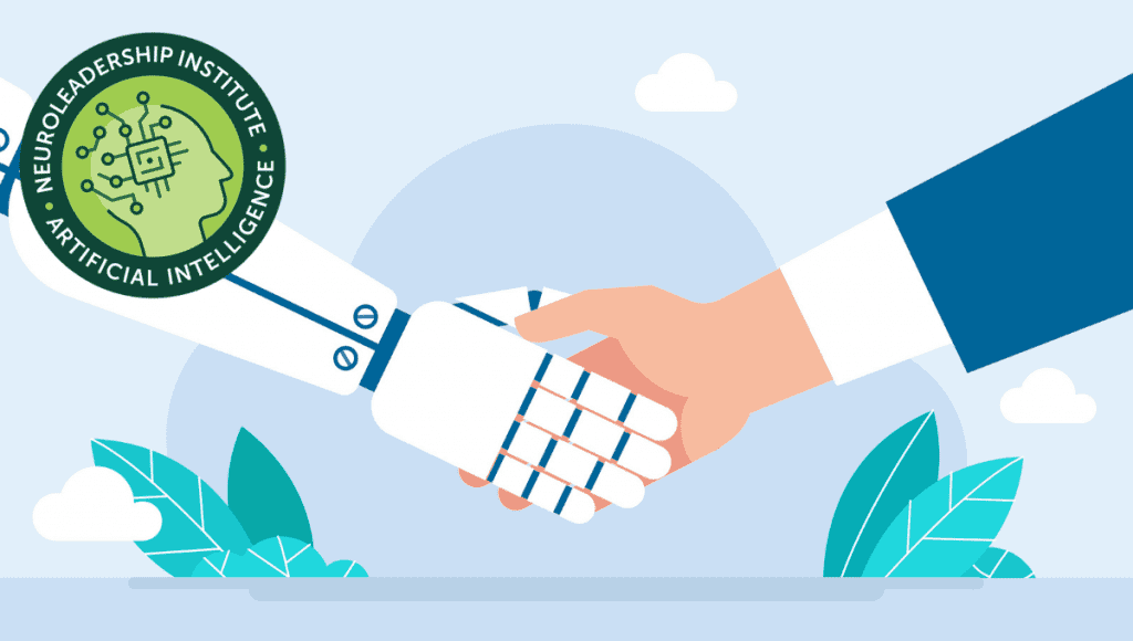 An illustration of a business human and robot shaking hands