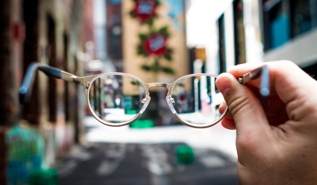 looking through glasses
