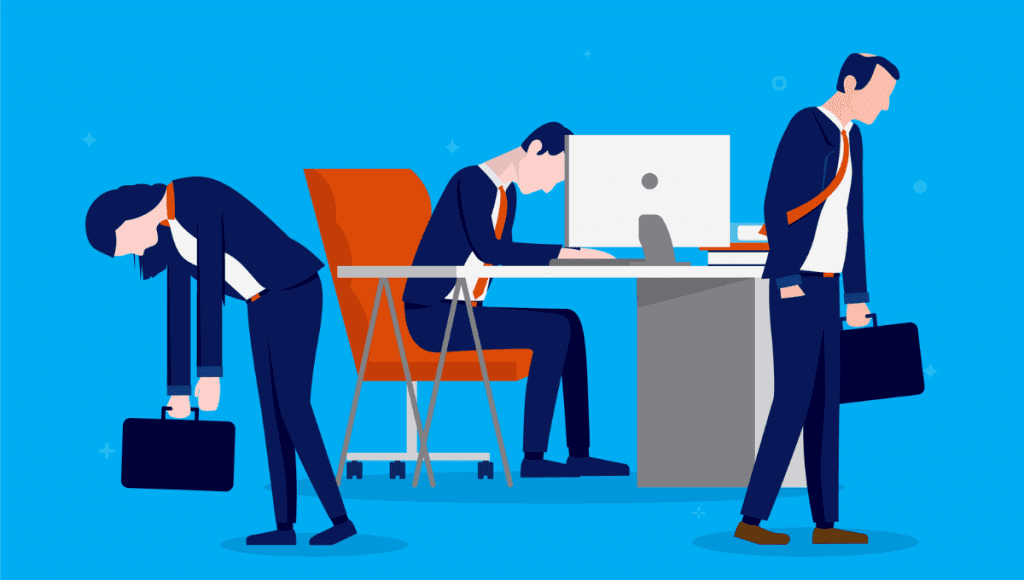 Unhappy business people with fatigue in work place