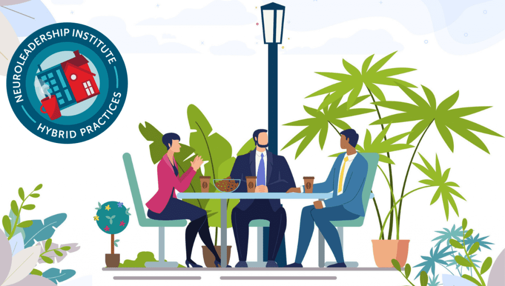 An illustration of three leaders having a meeting outside